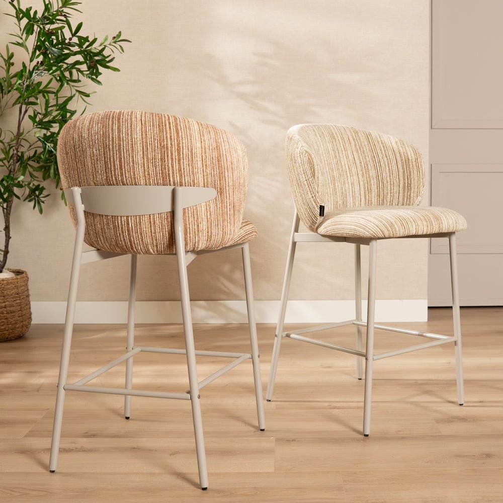 Barkrukken-Barkruk Milo chenille beige/taupe 70 cm Textiel-Dimehouse