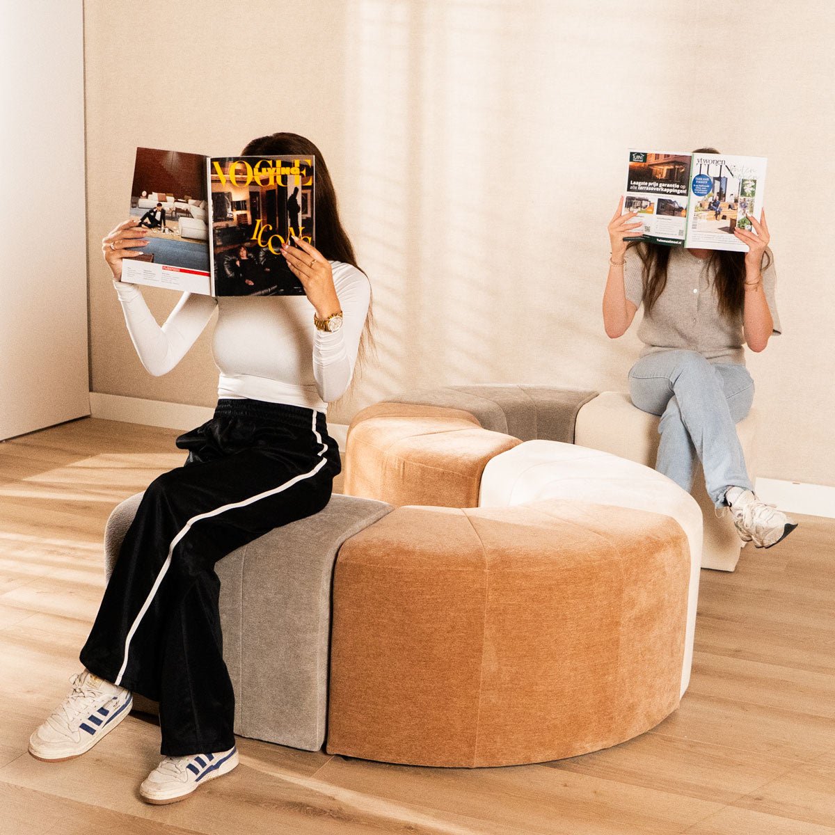 Modular stool Seth chenille off white Recycled polyester
