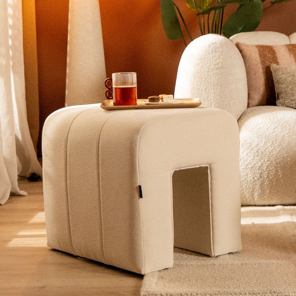 Modular stool Seth chenille off white Recycled polyester