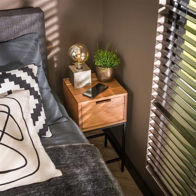 Bedside table Lou DH Interior Acacia LxWxH 62x32x32 Acacia wood Atmospheric photo diagonal front view