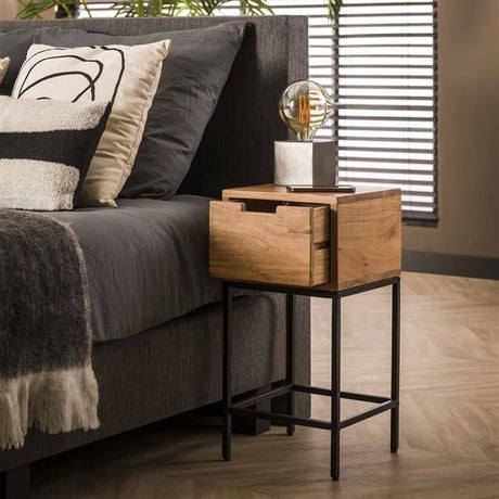 Bedside table Lou DH Interior Acacia LxWxH 62x32x32 Acacia wood Atmospheric photo diagonal front view