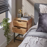 Bedside table Lou DH Interior Acacia LxWxH 46x40x36 Acacia wood Atmospheric photo diagonal front view