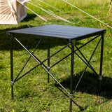 Camping table Foldable aluminum 72x65x51 cm Dimehouse Black LxWxH 81x18x18 Aluminum Atmospheric photo diagonal front view