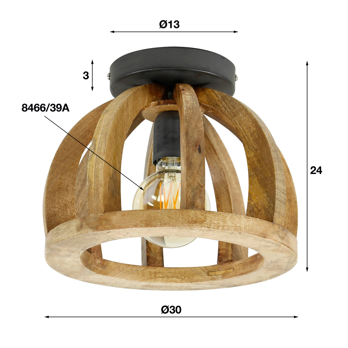 Ceiling lamp Madri DH Interior Mango LxWxH 34x34x28 Mango wood White photo size indication