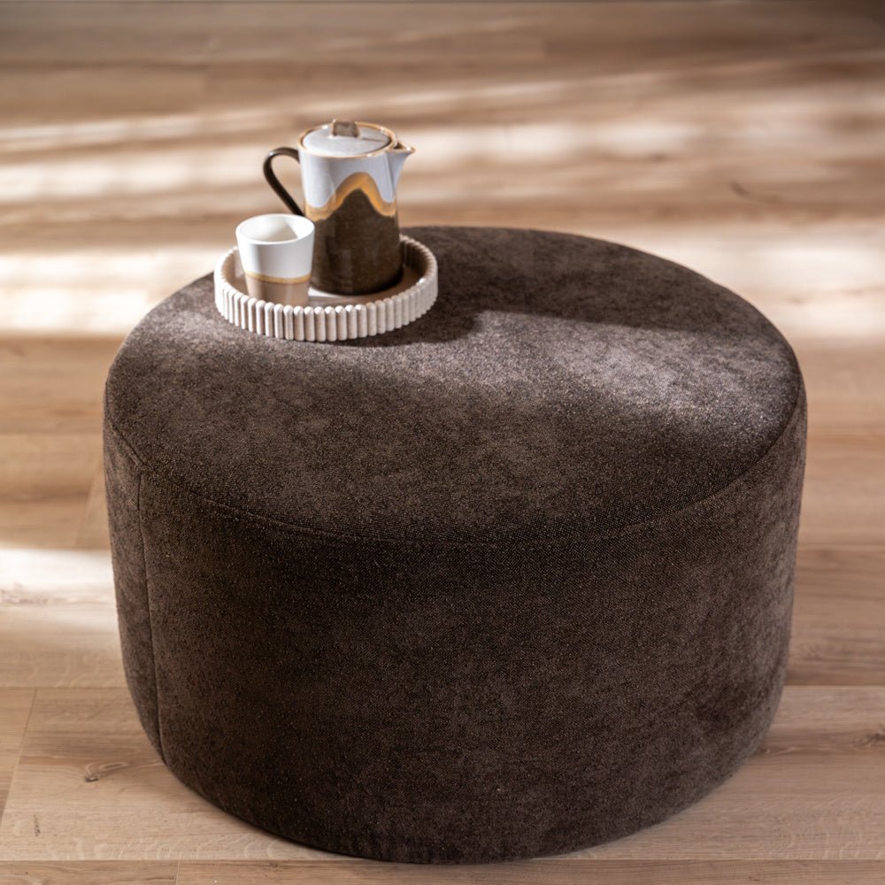 Poef Blair rond chenille bruin ø70 cm