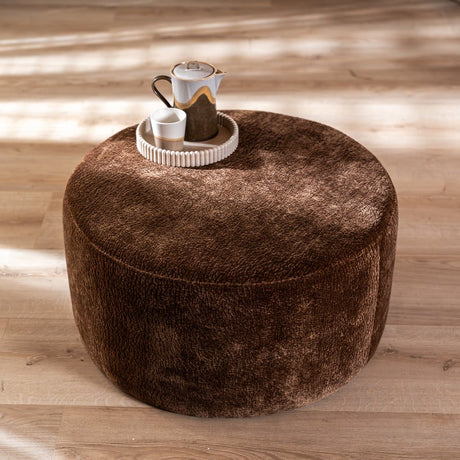 Poef Chloe rond chenille chocolate brown ø70 cm Bruin