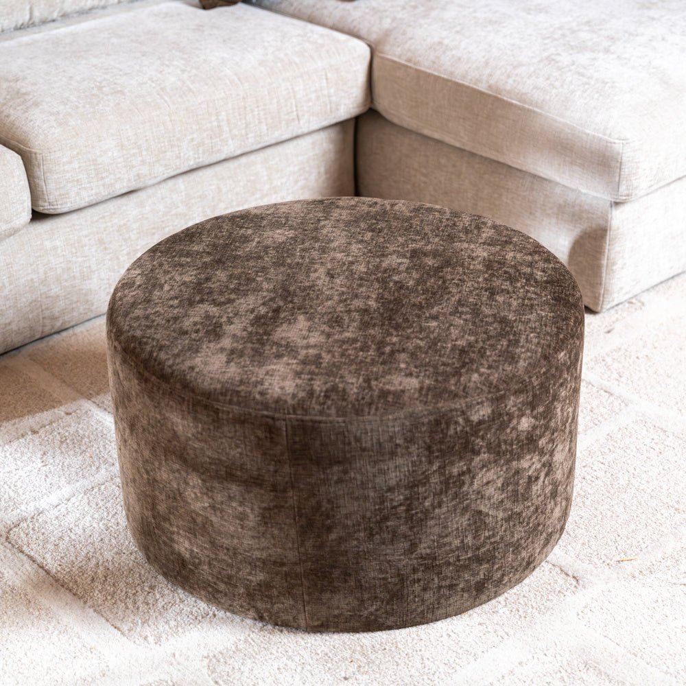 Poef Elle rond chenille mocha ø70 cm Bruin