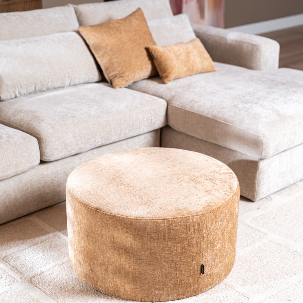 Poef Elle rond chenille peach ø70 cm perzik