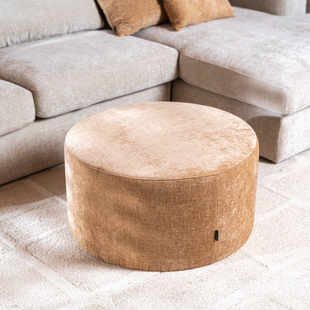 Poef Elle rond chenille peach ø70 cm perzik