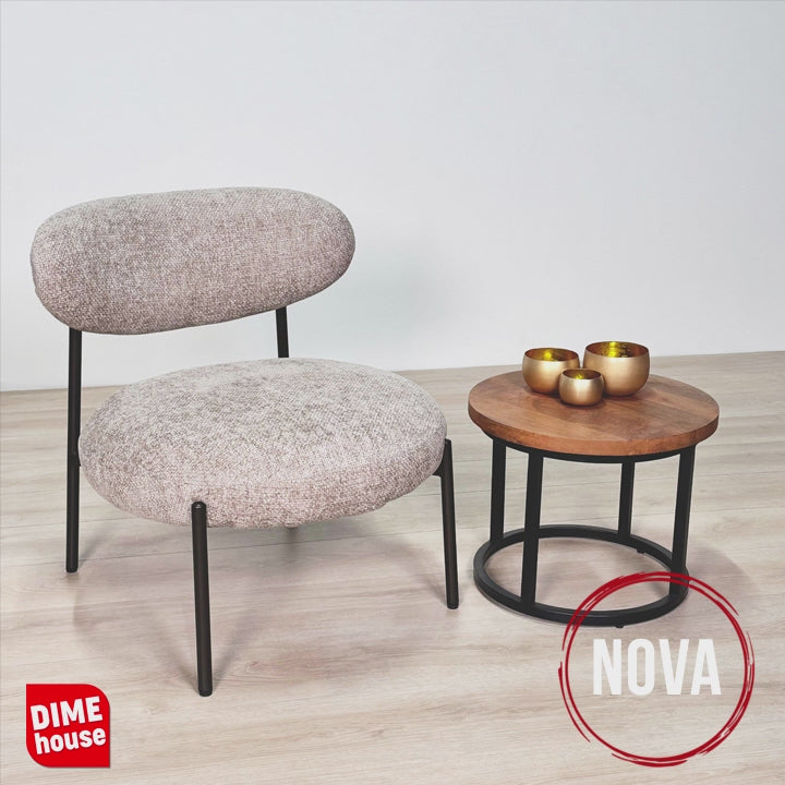 Round Scandinavian armchair beige mixed fabric Nova