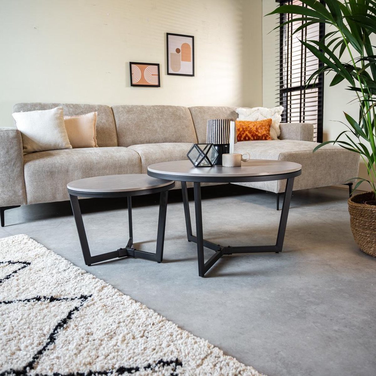 Coffee tables - Coffee table Set of 2 Brady Round Marble Look Gray - Dimehouse