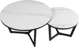 Coffee tables - Coffee table Set of 2 Brady Round Marble Look White - Dimehouse
