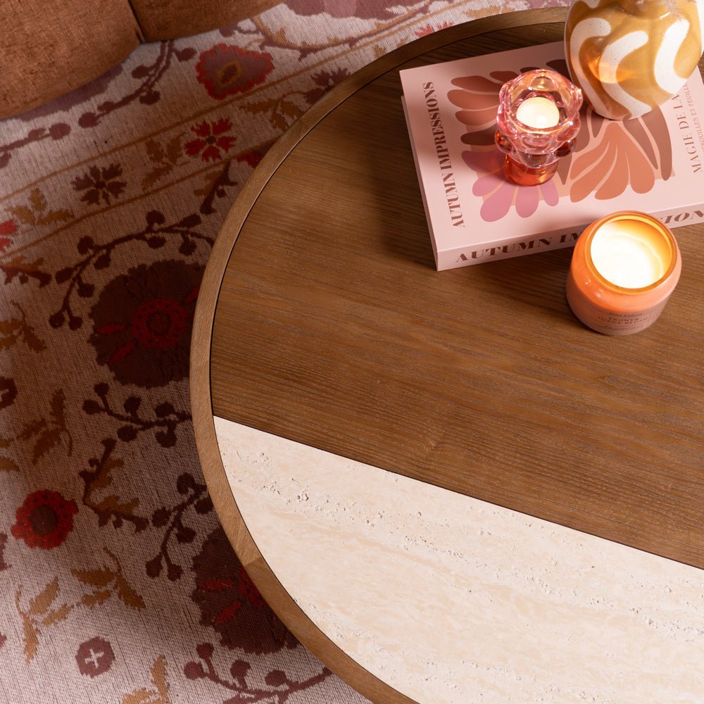 Salontafel Maeva Ø80 cm rustiek eiken Walnootlook Eikenfineer