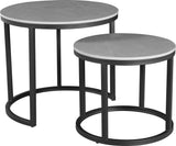 Coffee Tables - Round Coffee Table Set of 2 Sintered Stone Marble Look Paige Gray - Dimehouse