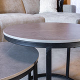 Coffee Tables - Round Coffee Table Set of 2 Sintered Stone Marble Look Paige Gray - Dimehouse