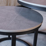 Coffee Tables - Round Coffee Table Set of 2 Sintered Stone Marble Look Paige Gray - Dimehouse