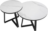 Coffee Tables - Coffee Table Set of 2 Tanner Round Marble Look White - Dimehouse