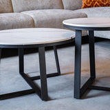 Coffee Tables - Coffee Table Set of 2 Tanner Round Marble Look White - Dimehouse