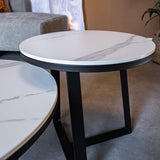Coffee Tables - Coffee Table Set of 2 Tanner Round Marble Look White - Dimehouse