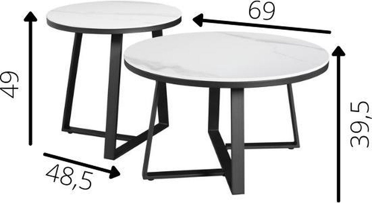 Coffee Tables - Coffee Table Set of 2 Tanner Round Marble Look White - Dimehouse