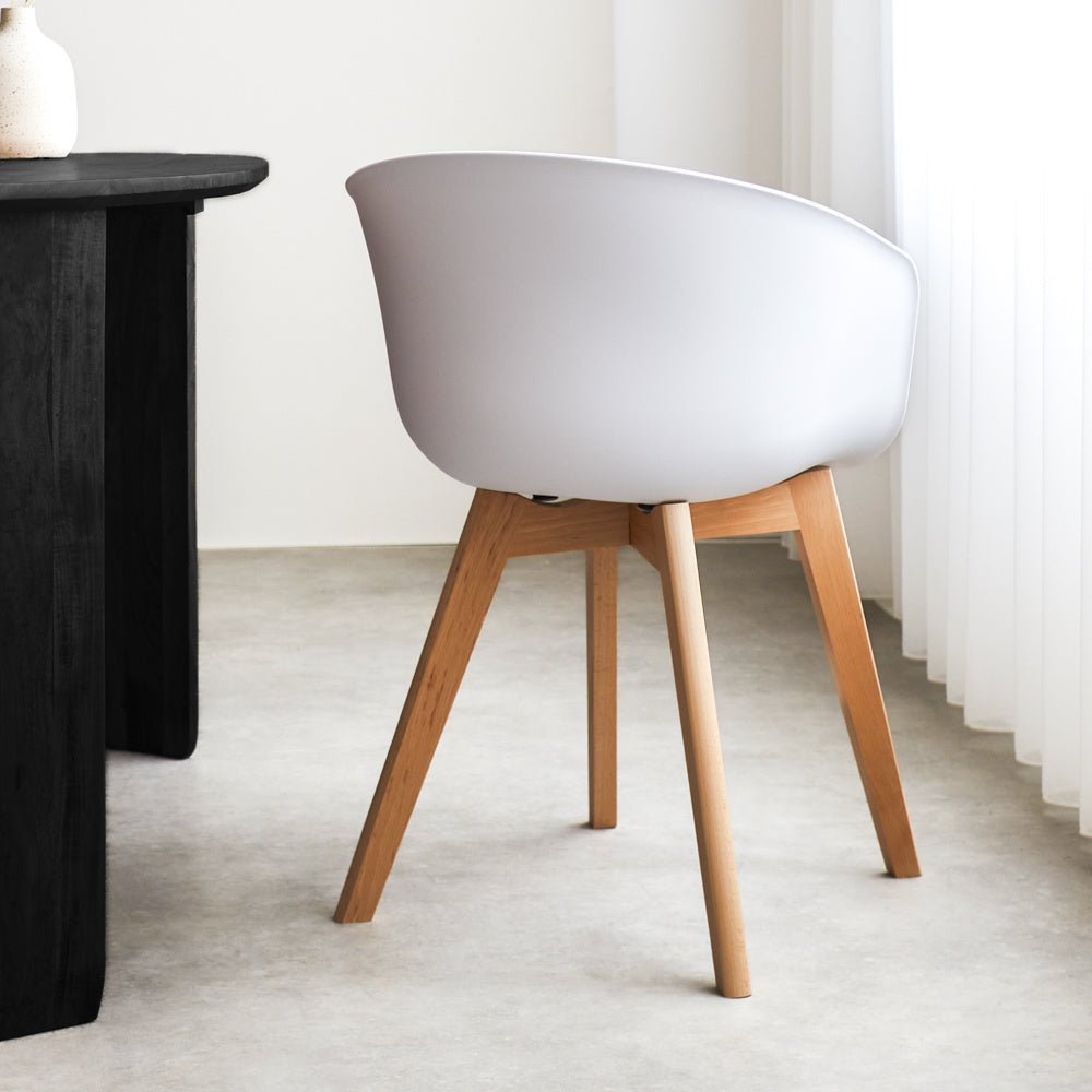 Herning dining room chair Dimehouse White LxWxH 68x60x51 Plastic Atmospheric photo diagonal rear view