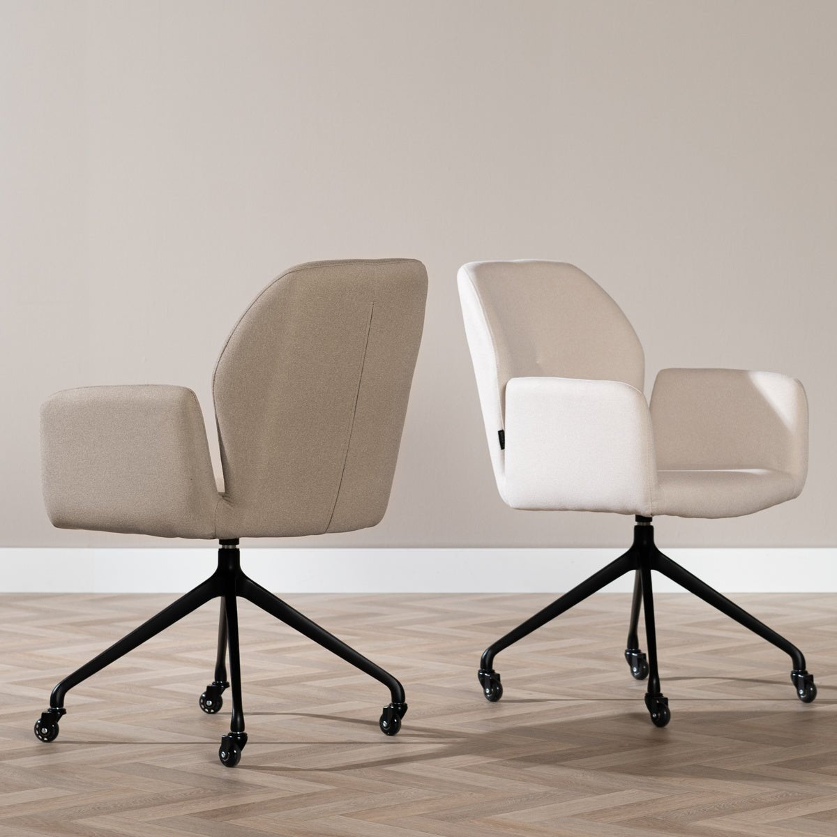 Scandinavian dining room chair on wheels Runa recycled fabric off white - image 12