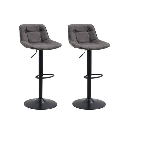 Bar Stools - Set of 2 Industrial Swivel Bar Stools Anthracite Microfiber Fabric Keston - Adjustable - Dimehouse