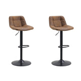 Bar Stools - Set of 2 Industrial Swivel Bar Stools Brown Microfiber Fabric Keston - Adjustable - Dimehouse