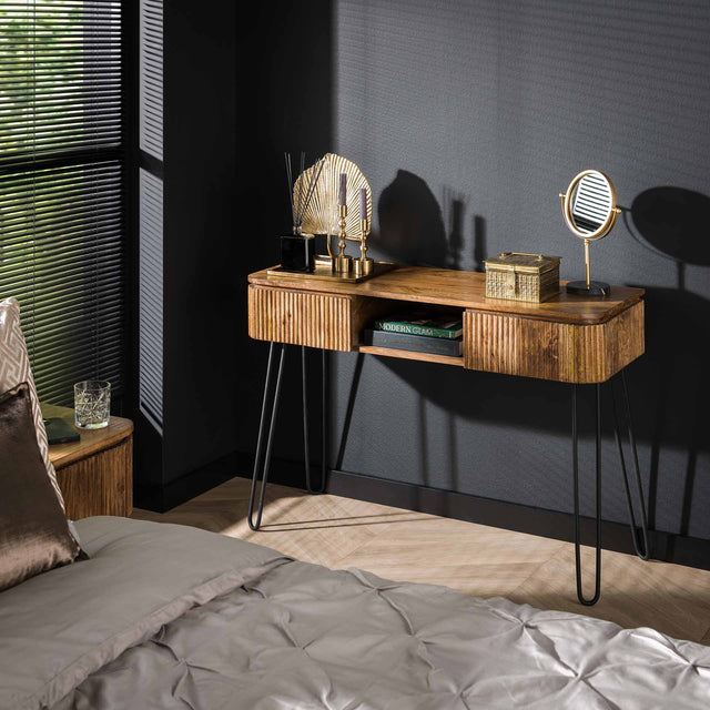 Dressing table Maria DH Interior Mango LxWxH 116x47x29 Mango wood Atmospheric photo diagonal front view