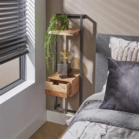 Bedside table Naomi DH Interior Acacia LxWxH 103x35x20 Acacia wood Atmospheric photo diagonal front view