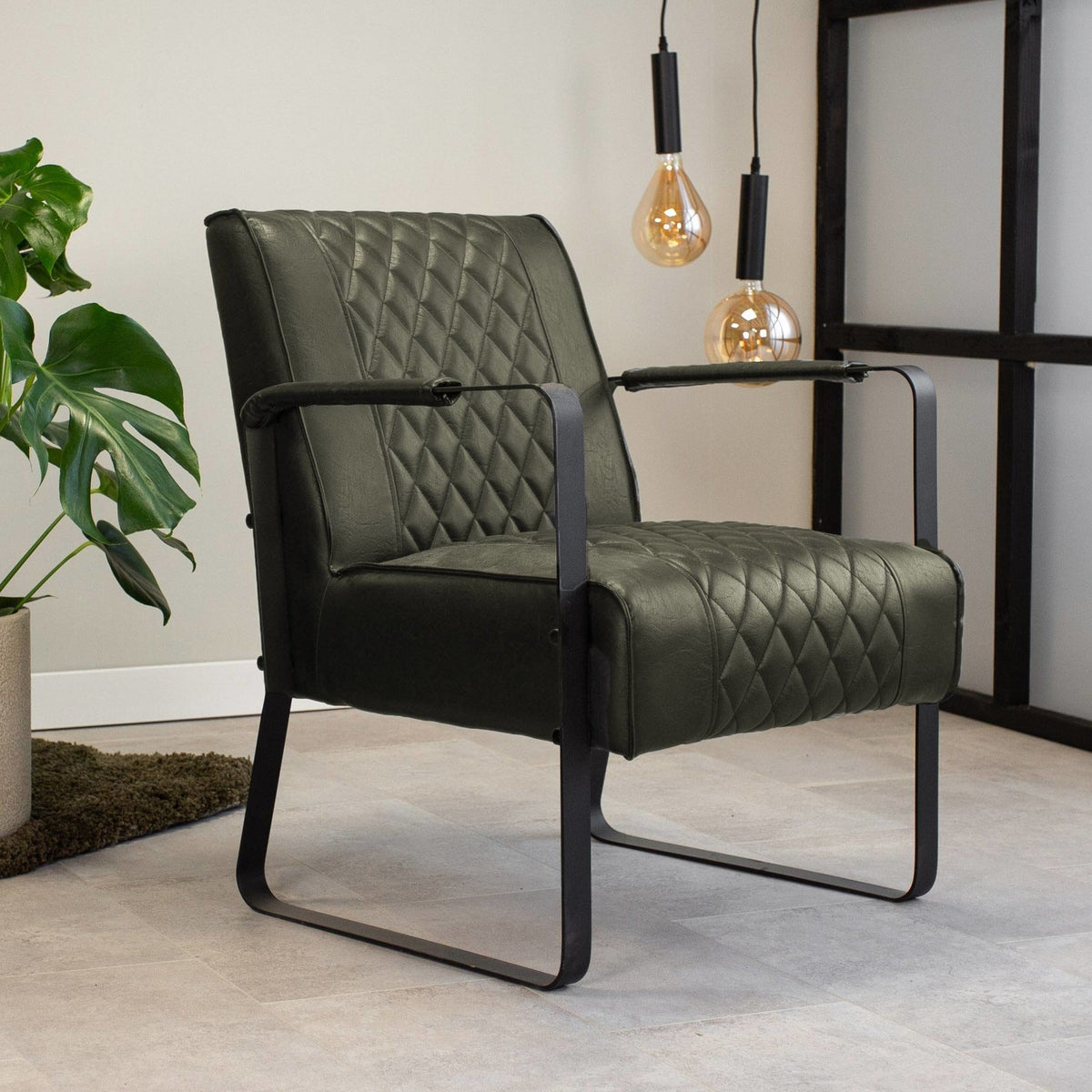Armchair Peter Dimehouse Green LxWxH 68x62x45 Faux leather Atmospheric photo diagonal front view