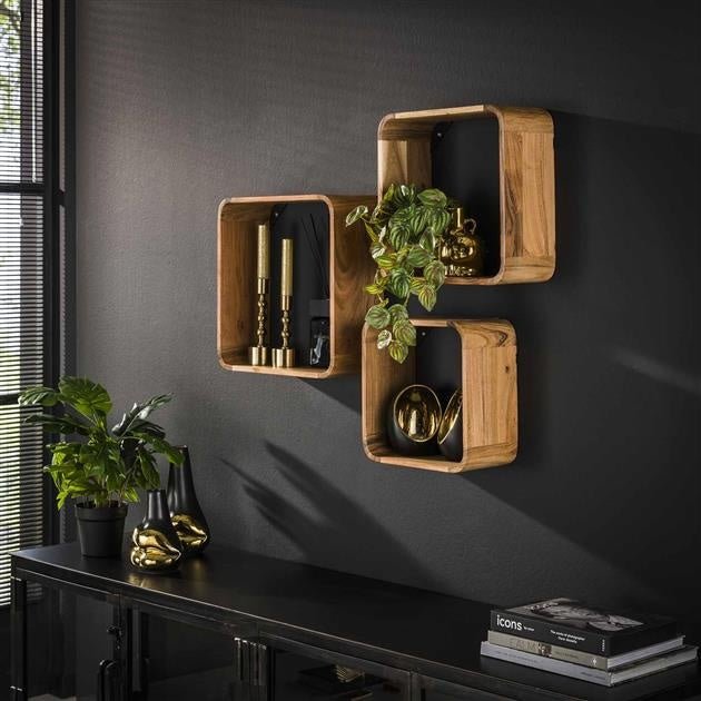 Wall shelf Mitchel DH Interior Acacia Acacia wood Atmospheric photo diagonal rear view