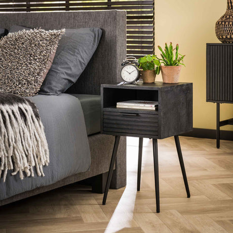 Bedside table Hazel DH Interior Mango LxWxH 41x41x31 Mango wood Atmospheric photo diagonal front view